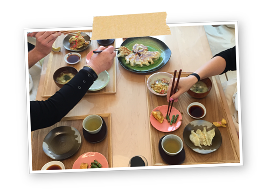 Dining together after cooking class Tokyo